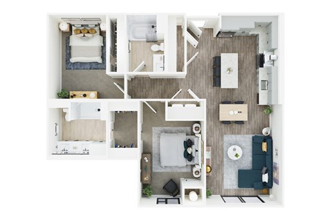 Floor plan for 1 bed, 2 baths, 1135 sqft